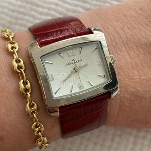 Anne Klein red leather watch new battery